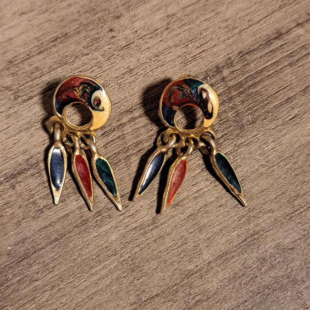 Gold and Multicolor Dangle Earrings